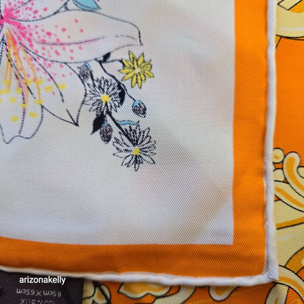 NWT Silk Scarf Hand Rolled Floral Violin Butterflies - Picture 7 of 8